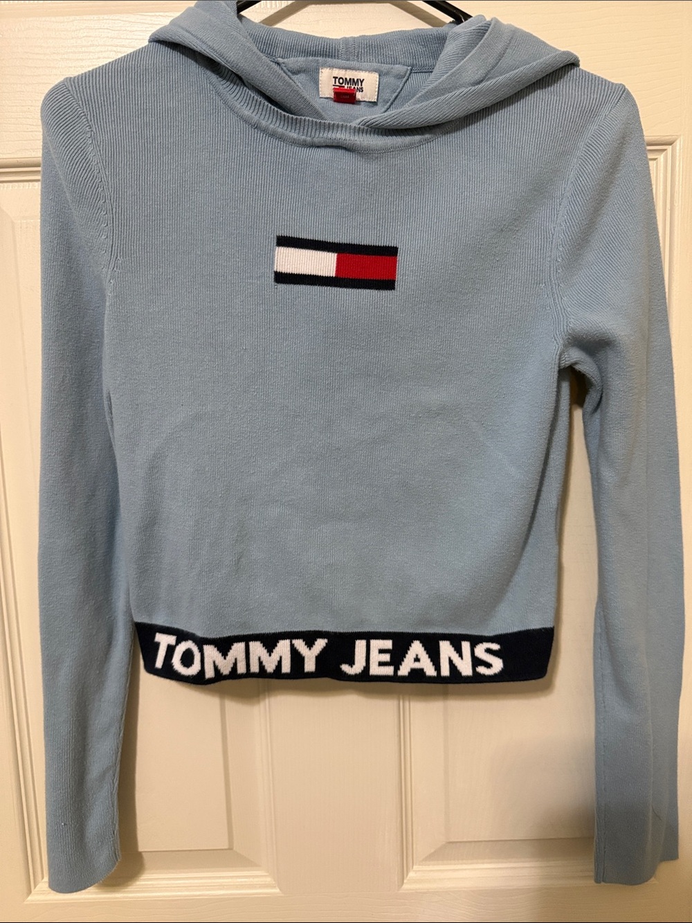 Tommy Hilfiger Light Blue Cropped Hoodie with Logo